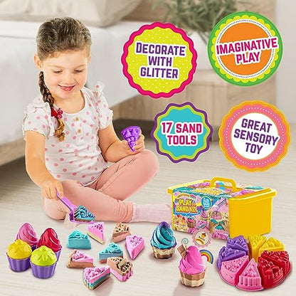 GirlZone Sweet Cakes Play Sand Kit, Fun Sand Box Toys Kit with 2lbs Moldable Sensory Sand and 17 Sandbox Sand Tools, Fun Sand Toys for Toddlers Age - WoodArtSupply