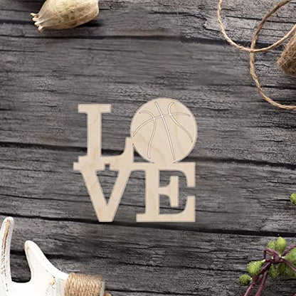 Love Basketball Wood Craft Unfinished Wooden Cutout Art DIY Wooden Signs Inspirational Wall Plaque Farmhouse Wood Home Wall Decor for Home Front Door - WoodArtSupply