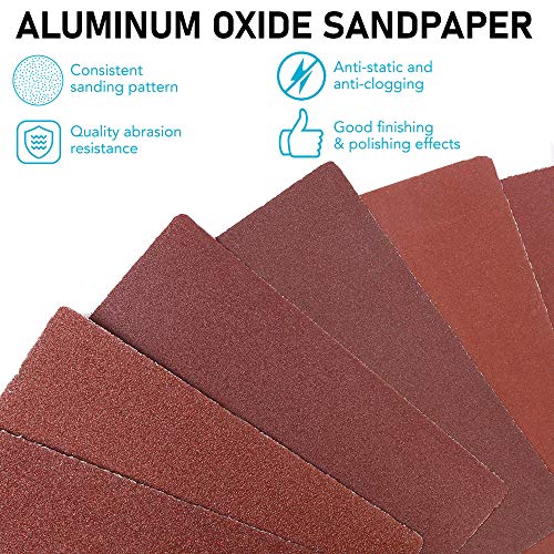 LotFancy 1/4 Sheet Sandpaper for Palm Sander, 50PCS 60 80 120 180 240 320 400 600 800 1000 Grit Sanding Sheets Assortment for Car and Wood, Plain