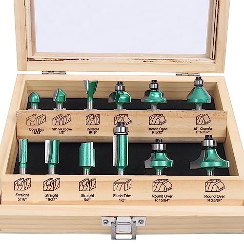 KOWOOD Pro Router Bits Sets of 12Z Pieces 1/4 Inch Shank, Professional Woodworking Tools (12Z 1/4 Shank) KOWOOD