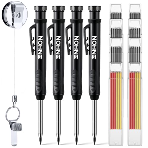 Enhon 57 Pcs Carpenter Pencils Set, Construction Pencils with Sharpener and 52 Refills, Deep Hole Mechanical Carpenter Pencil Set with Retractable Enhon