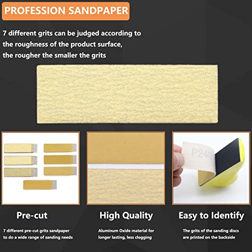 WHLLING Micro Detail Sander with 70PCS Sandpaper-Grit 80 120 180 240 320 400 600, 3.5”x 1”Micro Sanding Tools Detail Sander for Small Projects, WHLLING