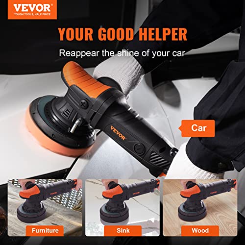 VEVOR Buffer Polisher, 6-Inch Dual Action Polisher for Car Detailing, 6 Variable Speed 1900-4600RPM Random Orbital Polisher Waxer Kit, with VEVOR