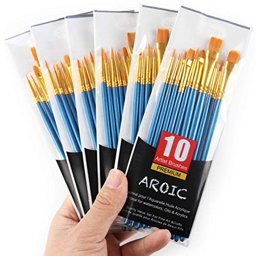 Acrylic Paint Brush Set, 6 Packs / 60 pcs Nylon Hair Brushes for All Purpose Oil Watercolor Painting Artist Professional Kits - WoodArtSupply