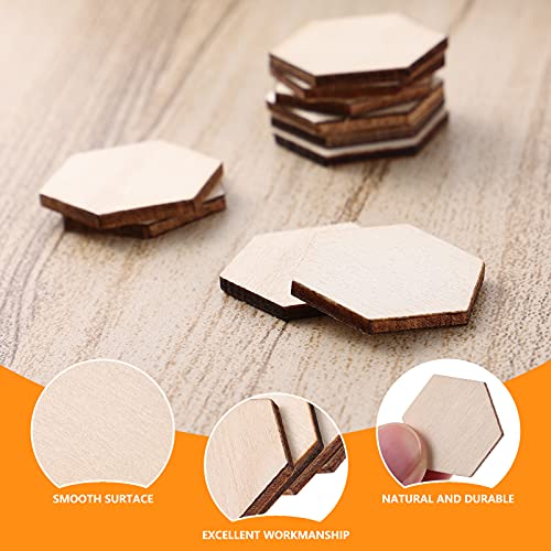 Healifty 100pcs Hexagon DIY Wood Ornaments Small Wood Hexagon Blank Slices Hexagon Wood Shapes 2 inch Unfinished Wood hex Honeycomb Wood Chips DIY Healifty
