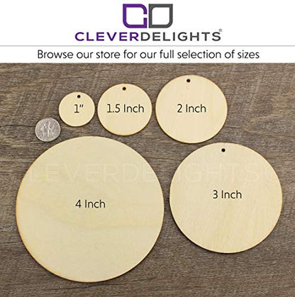 CleverDelights 2 Inch Wood Circles - 100 Pack - 1/16" Thick - 2" Round Unfinished Craft Pieces - WoodArtSupply