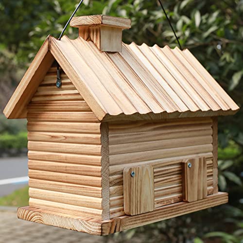 Bird Houses Outside,Outdoor Bird House, Natural Wooden Bird Hut Clearance 2 Hole Bluebird Finch Cardinals Hanging Birdhouse for Garden Viewing - WoodArtSupply