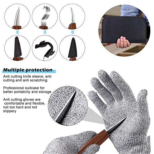 Wood Carving Tools Set,Detail and Hook Carving Knife Kit for Beginners,Trimming Knife for Spoon Bowl Cup Woodwork,Round Handle Design and 6pcs SK2 Sttargxing