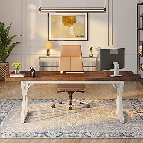 LITTLE TREE 70.8-Inch Large Executive Desk, Modern Computer Office Desk, Wooden Writing Desk Study Table for Home Office - WoodArtSupply