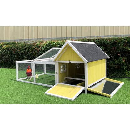 Hanover Outdoor Wooden Chicken Coop with Ramp, Large Wire Mesh Chicken Run, Waterproof Roof, Easy to Clean Removable Tray, Weather Resistant and - WoodArtSupply