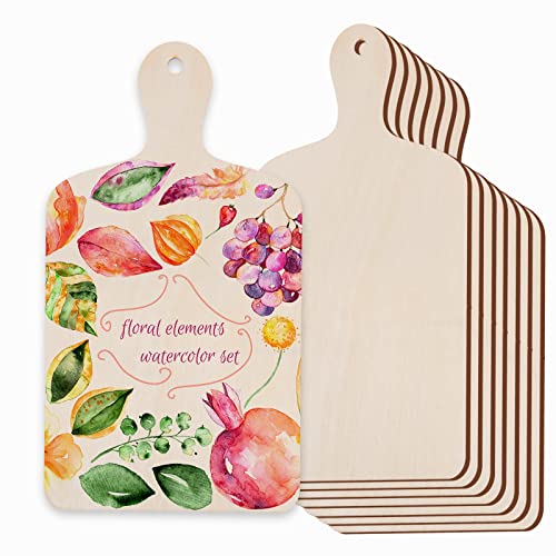 8 Pcs Wooden Cutting Board with Handle Rectangle Unfinished Wood Paddle Serving Chopping Board Cutout Blank Wood Charcuterie Cheese Board for DIY