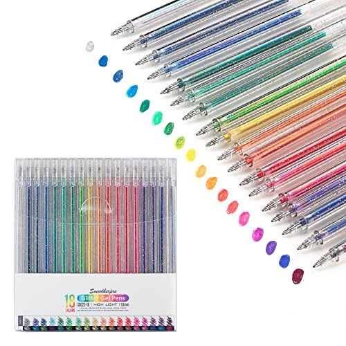 SMOOTHERPRO Glitter Gel Pens 1.0mm Metallic Vibrant Sparkle Colorful Pen 18 Colors for Coloring Calligraphy Cards Journal Drawing (SC623-18) SMOOTHERPRO
