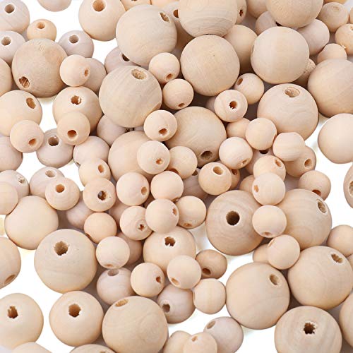 Foraineam 1200 Pieces Round Wood Beads Set Natural Wooden Loose Beads 4 Sizes 10mm, 12mm, 16 mm, 20mm Spacer Beads with 10m Jute Rope for Garland Foraineam