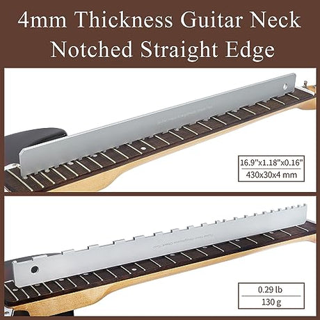 Frautron Guitar Luthier Tool Kit Includes 16" Fret Leveling Beam, Guitar Neck Notched Straight Edge Setup Tool, Fret Rocker, String Action Ruler Frautron