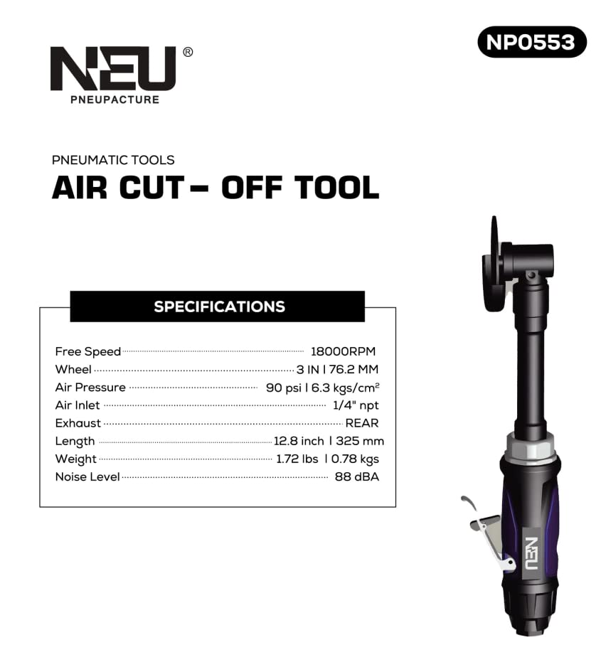 Air Cut off Tool,PNEUPACTURE 3 inch Cut off Tool,18000RPM,360-degree guard,Extended Handle, Apply to Cutting Various Materials