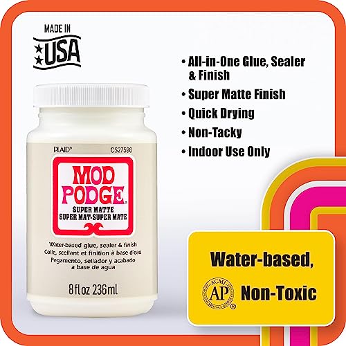 Mod Podge Super Matte, Premium All-in-One Glue, Sealer, and Finish, 8 fl oz, CS27596, Clear Mod Podge
