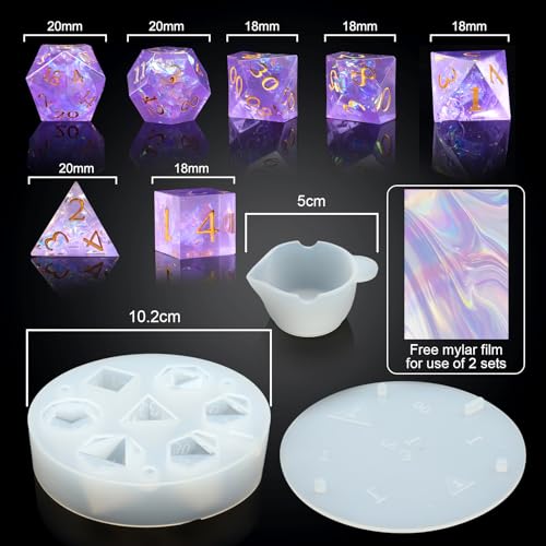 PJOY Resin Dice Molds, Food-Grade Silicone Molds for 7Pcs Sharp Edged Dice Set, DND Resin Mold for DIY Dices Making, Ideal for Dice Lovers Gift(2 PJOY