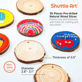 Wood Slices Kit, Shuttle Art 35 PCS Unfinished Natural Wood Slices with Pre-Drilled Hole, Acrylic Paint, Permanent Markers, Jute Twine, DIY Craft for Shuttle Art