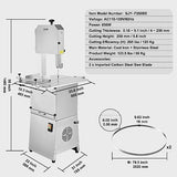 VEVOR Commercial Electric Meat Bandsaw, 850W Vertical Bone Sawing Machine, Stainless Steel 23.6" x 18.3" Workbench, Frozen Meat Cutter with 2 Blades, VEVOR