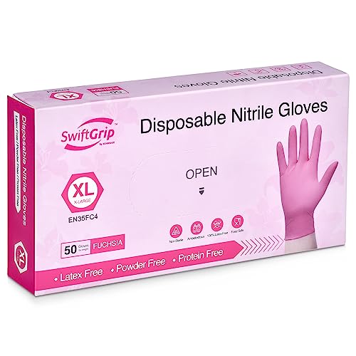 SwiftGrip Powder-Free Nitrile Gloves, Medium, 50ct Box - 3-mil, Disposable, Latex-Free, for Kitchen, Cleaning, Estheticians, Hair Stylist - SwiftGrip