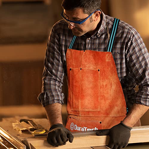 DURATECH Welding Apron, 36" Leather Welding Apron Heat Flame Resistant, Heavy Duty Welding Apron with 6 Tool Pockets, 100% Cowhide Leather Work Apron DURATECH
