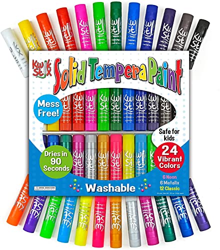 The Pencil Grip Kwik Stix Solid Tempera Paint Pens, Assorted Vibrant Colors, Classic, Metallic & Neon Colors, Super Quick Drying, 24 Count - TPG-604 The Pencil Grip
