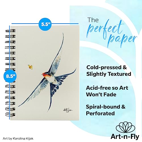 Art-n-Fly 5.5 x 8.5 in Watercolor Sketchpad Mini Book - 2 Pack x 35 Sheets Each- Spiral Bound and Microperforated - 300gsm / 140lb 8.5x5.5' Art-n-Fly
