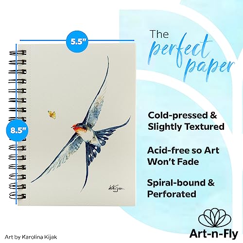 Art-n-Fly 5.5 x 8.5 in Watercolor Sketchpad Mini Book - 2 Pack x 35 Sheets  Each- Spiral Bound and Microperforated - 300gsm / 140lb 8.5x5.5