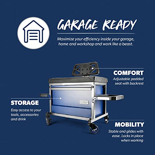 URBANTRANSIT The Beast Heavy Duty Shop Stool with Backrest - 500 Lb Capacity Rolling Stool for the Garage with Tool Storage, Cupholder and 360 Degree URBANTRANSIT