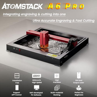 ATOMSTACK A6 Pro Laser Engraver for Beginners, Unibody Frame No Assembly Required, 6W Output Power Laser Engraving and Cutting Machine, Higher - WoodArtSupply