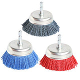 FPPO 3Pcs 3 Inch Assorted Cup Brushes Abrasive Wire Nylon Cup Brush for Drill,Grit 80 120 320 with 1/4" Shank,Rotary Brushes for Machines FPPO