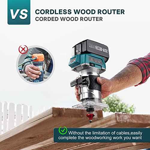 Avhrit Cordless Compact Wood Router, 21V Wood Router Tool With 2PCS 4.0Ah Batteries, Brushless Portable Handheld Palm Routers for Woodworking, Wood Avhrit
