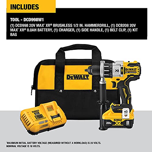 DEWALT 20V MAX XR Hammer Drill/Driver Combination Kit with Power Detect Tool Technology, 1/2 Inch, Battery and Charger Included (DCD998W1) DEWALT