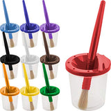 U.S. Art Supply 10 Piece Children's No Spill Paint Cups with Colored Lids and 10 Piece Large Round Brush Set with Plastic Handles U.S. Art Supply