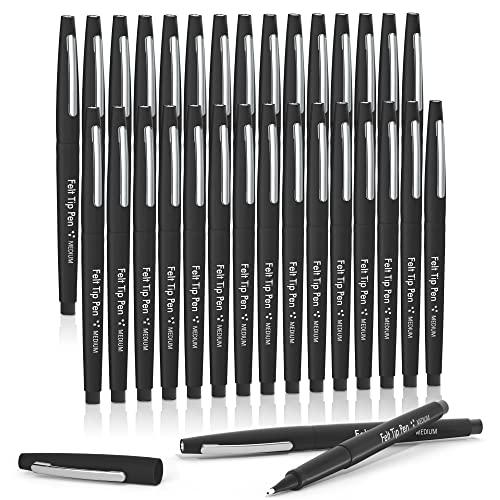 Lelix Felt Tip Pens, 30 Black Pens, 0.7mm Medium Point Felt Pens, Felt Tip Markers Pens for Journaling, Writing, Note Taking, Planner, Perfect for Lelix