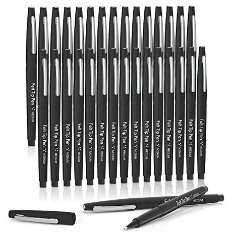 Lelix Felt Tip Pens, 30 Black Pens, 0.7mm Medium Point Felt Pens, Felt Tip Markers Pens for Journaling, Writing, Note Taking, Planner, Perfect for Lelix