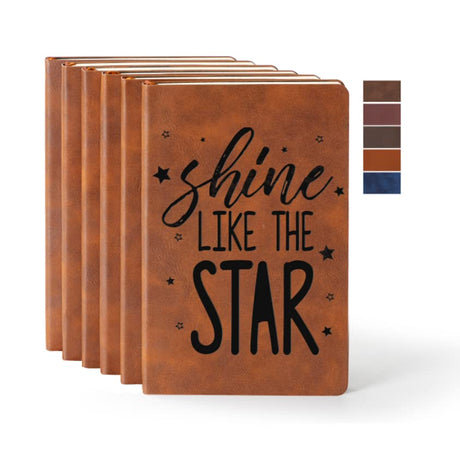 PYD Life 6 Pack Leather Notebooks A5 Journal Lined Blanks 5.8" x 8.3" Yellow Brown for Xtool Laser Engraving DIY Crafting,Notebooks for Work School PYD Life