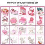 ROBOTIME Wooden Dollhouse, Doll Houses with 24 Pieces Furniture for 4, 5, 6-Inch Dolls, Dollhouse Gift for 3+ Year Old Girls (Pink) ROBOTIME