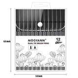 Mogyann Drawing Pens, 12 Pack Dual Brush Pens Black Markers for Art Drawing Sketching Mogyann
