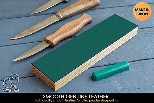 BeaverCraft LS4P1 Leather Strop Stropping Block Kit Knife Sharpening Kit Leather Honing Strop for Sharpening Knives 8'' Long BeaverCraft Wood carving BeaverCraft