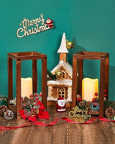 Huquary 24 Pcs Wooden Candle Lantern Bulk Wedding Lantern Centerpiece Includes 12 Farmhouse Wooden Candle Holder and 12 Flameless Decorative Led Huquary