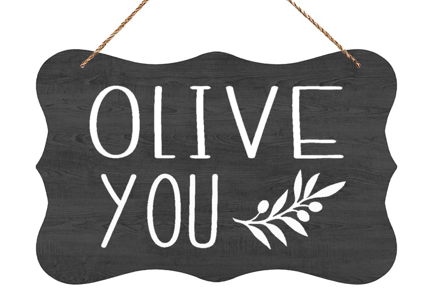 Wall Decor Wood Sign Olive You Sign Wood Handmade Kitchen Decor I Love You Wooden Hanging Sign Plaque Rustic Wall Art Decoration 12 X 8 Inch Estiyond