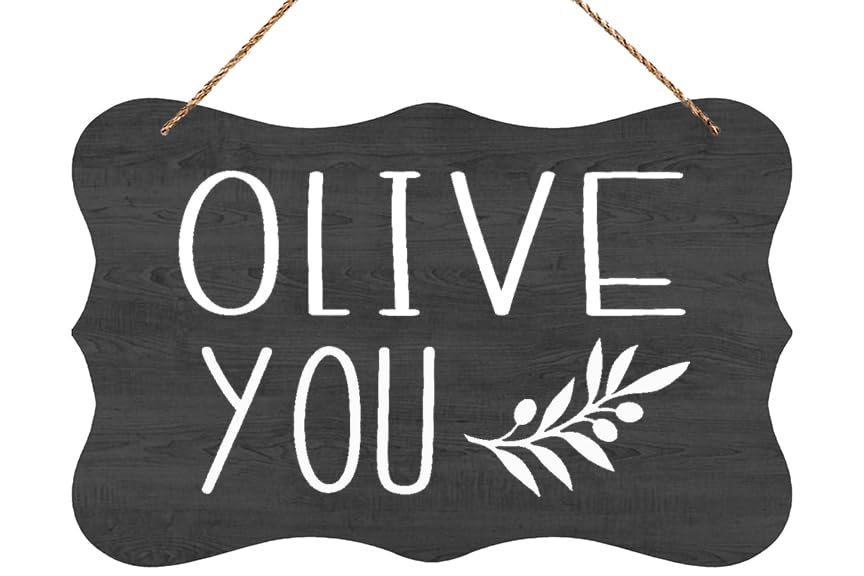 Wall Decor Wood Sign Olive You Sign Wood Handmade Kitchen Decor I Love You Wooden Hanging Sign Plaque Rustic Wall Art Decoration 12 X 8 Inch