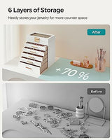 SONGMICS Jewelry Box with Glass Lid, 6-Layer Jewelry Organizer, 5 Drawers, for Sunglasses, Big Jewelry, Jewelry Storage, Modern Style, Cloud White SONGMICS