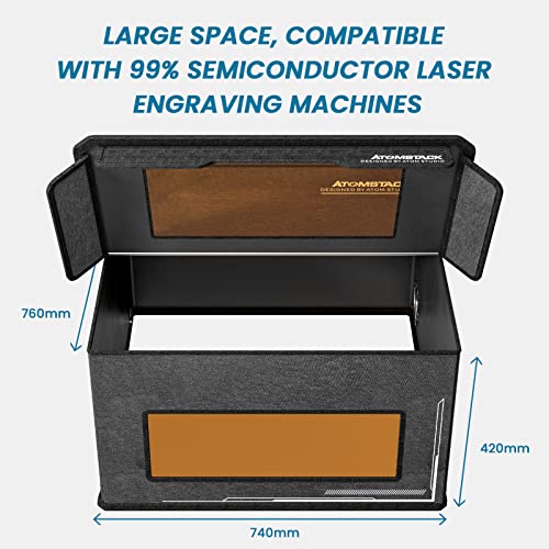 ATOMSTACK FB2 Laser Engraver Enclosure, Extra Large 27.5*27.5*18.1in, Foldable Laser Cutter Protective Cover with Fan,Vent&Pipe, Smoke-Proof, Eye - WoodArtSupply