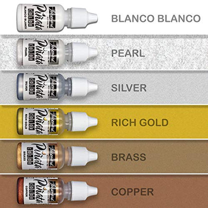 Jacquard Pinata Alcohol Ink - Metallic Alcohol Ink Colors Bundle - Made in USA - Silver - Copper - Pearl - Brass - Rich Gold - Blanco Blanco - - WoodArtSupply