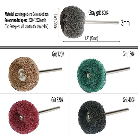 50PCS Abrasive Buffing Polishing Wheel Set for Rotary Tools,Non-Woven scouring pad Brush Polishing kit,Grit 800 Removal of Rust,Deburring on Metal FPPO
