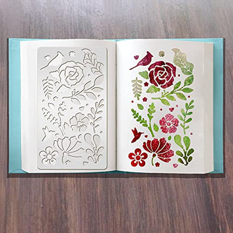 BENECREAT 4PCS 4x7 Inch Flower Grass Pattern Metal Stencils, Nature Theme Butterfly Bird Stencil Template for Wood Carving, Drawings and Woodburning, BENECREAT