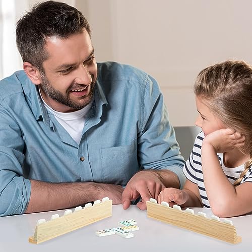 Juvale 4 Pack Wooden Domino Racks Trays, Dominoes Stand Holders for Mexican Train, Mahjong, Chicken Foot, Game Night - WoodArtSupply