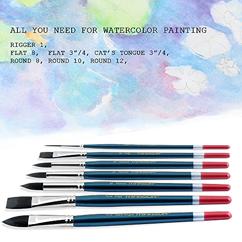 Transon 7pcs Natural Watercolor Paint Brush Set Professional for Watercolor Acrylic Ink Gouache Tempera TRANSON